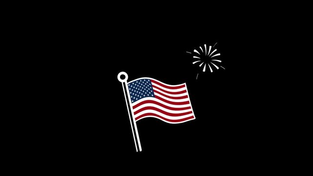 American flag with fireworks animation for national event or celebration