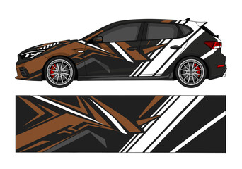 Obraz premium Brown and white sharp geometric hatchback car wrap.