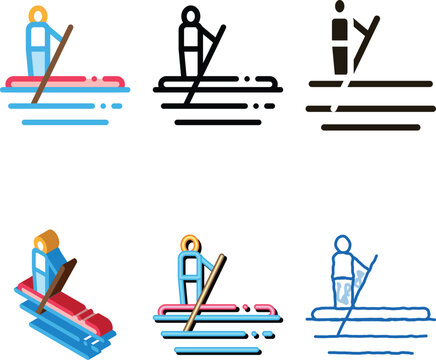 Serfing Canoeing Icon Vector clean Thin Line. Contour