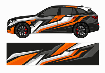Obraz premium Orange and grey geometric SUV car wrap livery template.