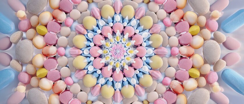 Colorful arrangement of pastel candies.