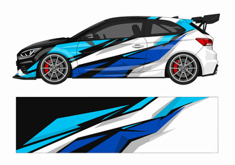 Obraz premium Sporty blue and white geometric car wrap vinyl decal.
