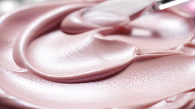 Close-up of pink cream and spoon.