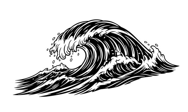 Vintage Ocean Wave Engraving Illustration Vector