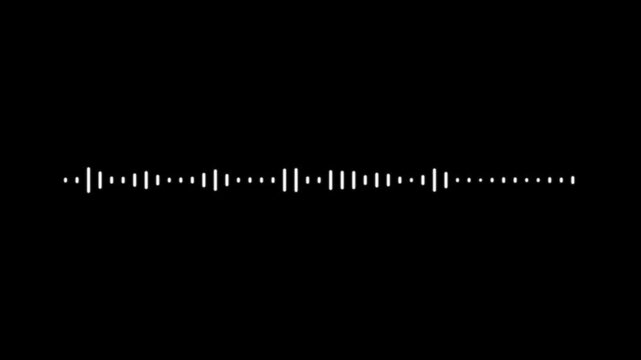 Audio equalizer spectrum animation, white sound frequency waveform, music visualizer signal display, digital audio meter lines, transparent background alpha channel 4K footage