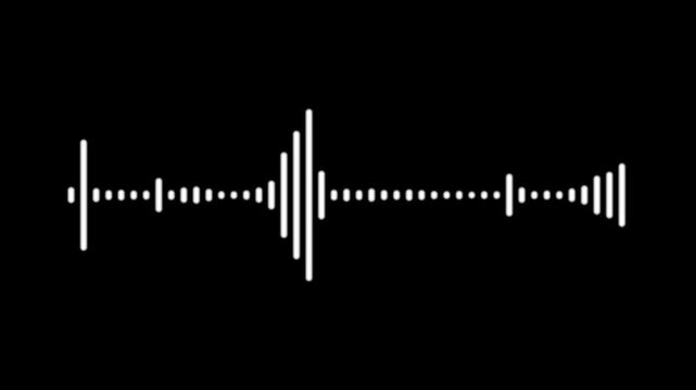 Audio waveform spectrum animation, white sound wave visualizer, music equalizer frequency lines, digital audio meter, voice record signal, transparent alpha channel 4K motion background