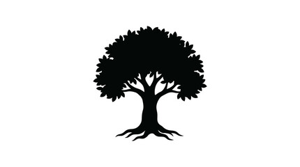 Black oak tree silhouette with roots graphic design element © matahari