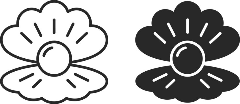 Pearl open shell icon vector illustration featuring thin linear outline symbols for luxury and marine themes.