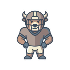 Naklejka premium Bull mascot character wearing an American football player uniform.