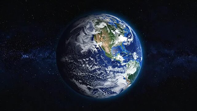 A view of the blue planet floating in the dark deep space
