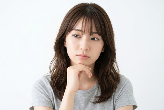 頬杖をついて考え事をする若い女性 Generative AI
