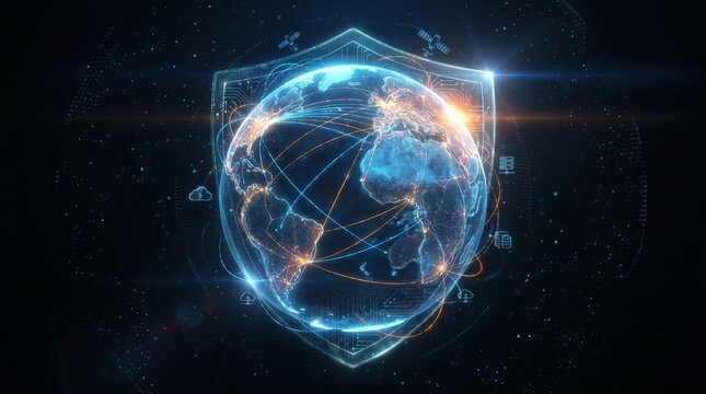 Digital globe protected by a holographic shield for cybersecurity