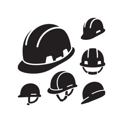 Fototapeta premium Industrial Safety Hard Hat Vector Icons From Front And Side Angles Set.