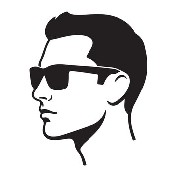 a black and white silhouette of a man's face and head with glasses, sunglass Head Silhouette Icon, vector design illustration,
