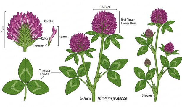 Red clover Trifolium pratense flower vector illustration with detailed botanical design