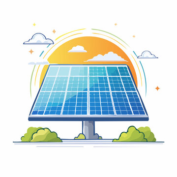 Solar Panel Illustration with Sun and Clouds