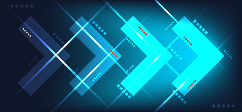 Blue abstract background. Glowing arrow lines on a blue technologically futuristic background.