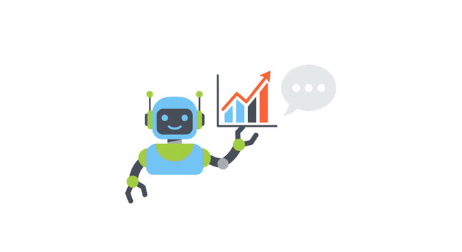 An Illustration Of A Robot Holding A Tablet With A Red Bar Graph On It The