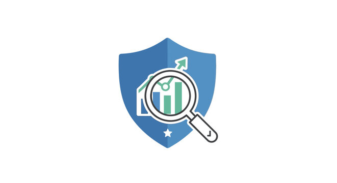Shield with magnifying glass icon.
