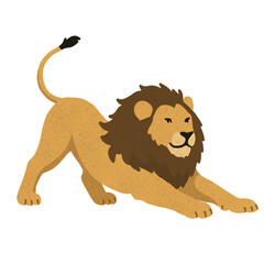 Cartoon lion stretching on a white background. © iQbal Esmoyr