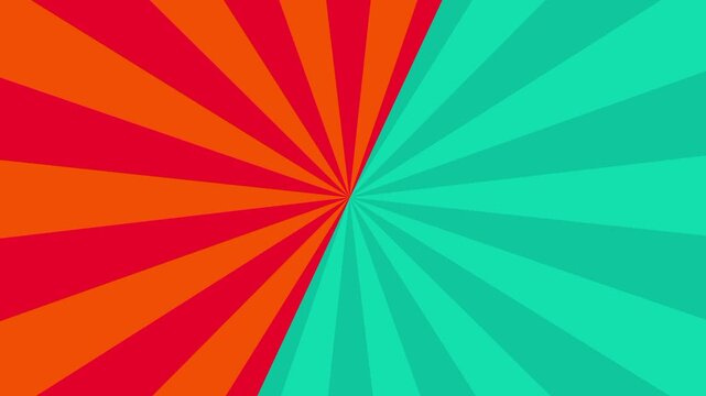 A vibrant split comic panel background with warm orange and cool teal rotating sunburst rays creating a dramatic versus effect