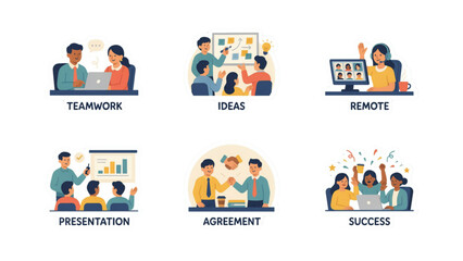 Fototapeta premium Flat design diverse team collaborating with modern technology in a bright office setting Vector