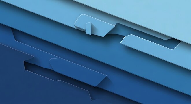 Blue plastic drawer organizers stacked together in gradient shades