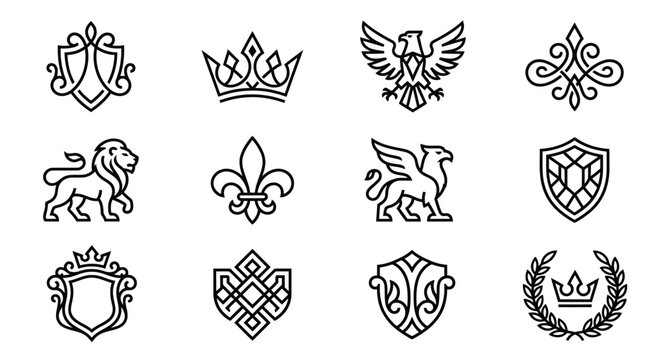 Heraldic symbols and crests icons.