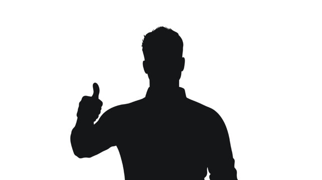Male figure's stark silhouette exhibits a clear thumbs-up sign, representing optimism, satisfaction, and a generally positive sentiment.