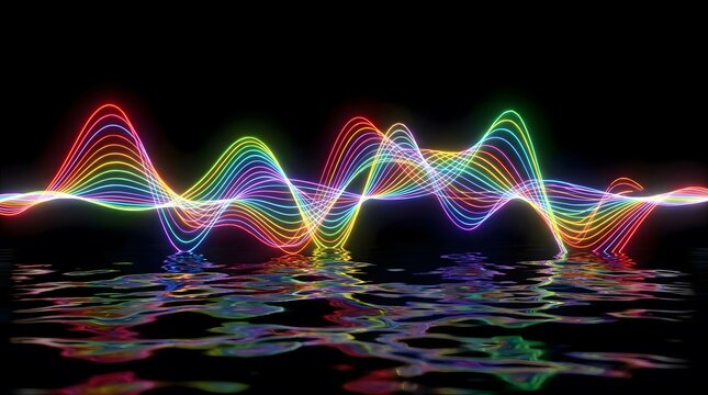 Abstract Glowing Neon Audio Soundwaves
