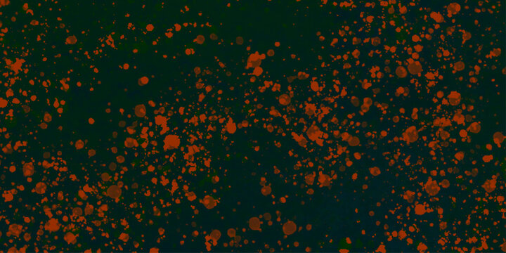 Abstract orange splatter pattern on dark navy background. Abstract background for design. Colors, smokes and lines on a black background. Red stain rusty metal texture old terrazzo surface  .
