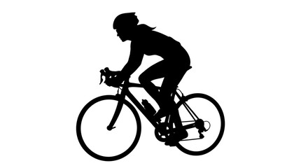 Fototapeta premium Female Cyclist Riding Silhouette Flat Black Vector Illustration Transparent Background