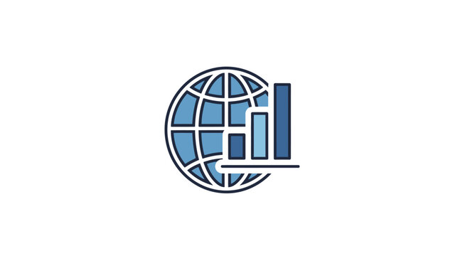 A Logo Or Icon Of A Globe With A Bar Graph In The Center The Globe Is Blue
