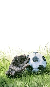 Nostalgic soccer illustration a weathered glove rests on grass quiet game anticipation evokes memory