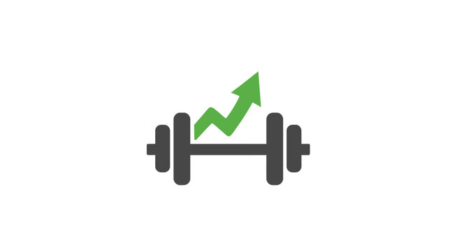 A Simple Illustration Of A Dumbbell With A Green Arrow Pointing Upwards