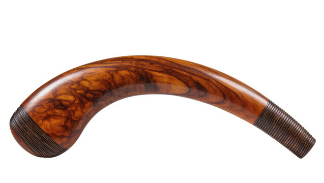 Curved polished briar wood pipe stem with ribbed texture