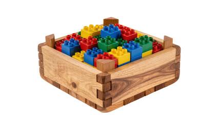 Obraz premium Wooden box filled with colorful building blocks