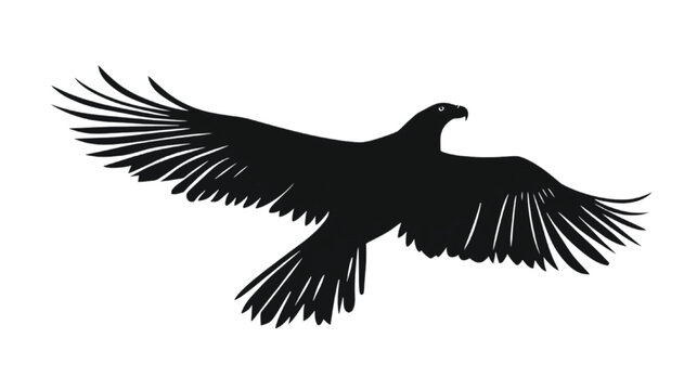 Eagle silhouette soars with wings spread wide against a clean white background.