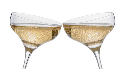Two champagne coupe glasses filled with bubbly golden liquid © Alaric