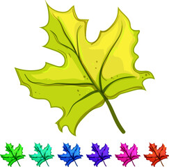 Naklejka premium yellow maple leaf cartoon. tree foliage, color season, orange brown yellow maple leaf sign colorful illustration