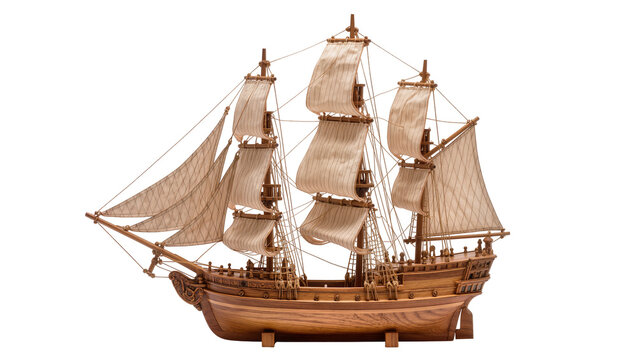 Wooden model of a tall ship with sails