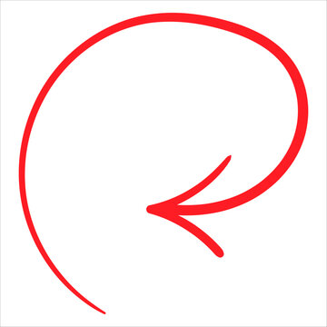 A red hand-drawn circular arrow icon, perfect for indicating refresh, undo, back, or a looping action.