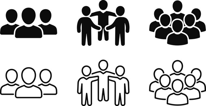 team icon silhouette set with monochrome people groups for teamwork and community graphics