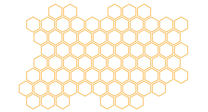 Seamless hexagonal honeycomb vector pattern wallpaper featuring abstract geometric bee and honey design in yellow and orange tones