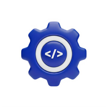 Blue gear icon with javascript code symbol isolated on transparent background
