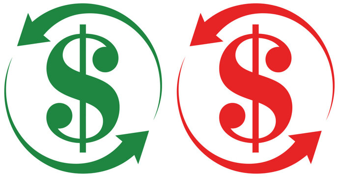 Cost reduction icon featuring price lower arrow, profit and loss symbols, dollar sign, and downward trend indicators for budgeting, expense control, and financial optimization design, vector, designs