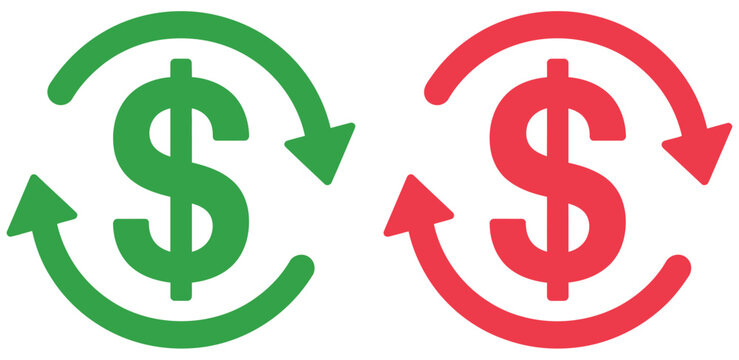 Cost reduction icon with price decrease arrow, dollar symbol, profit loss indicators, and downward financial trend symbols for business savings, pricing strategy, and cost management concepts, vector,
