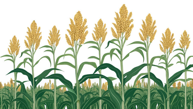 Field of ripe golden sorghum stalks ready for harvest with field crop agriculture field farming industry cereal grain field crops rural landscape crop production grain farm field nature