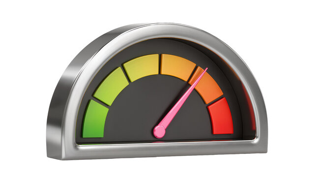 Speedometer gauge with needle pointing to orange zone