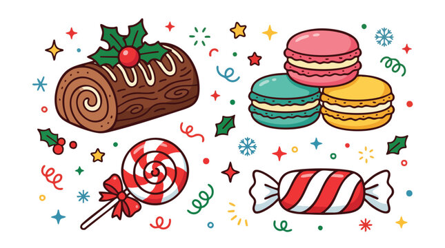 Christmas Holiday Dessert Set with Yule Log Macarons and Candy